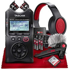 Tascam DR-40X Four-Track Digital Audio Recorder and USB Audio Interface + 32GB + Samson Headphones + Table Tripod + Accessory Bundle
