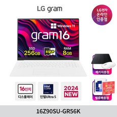 LG전자 2024 그램 16 코어 Ultra5 인텔 14세대, 스노우 화이트, 256GB, 8GB, WIN11 Home, 16Z90SU-GR56K