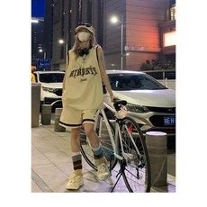 SUMEIU 아메리칸 빈티지 페이크 투피스 트레이닝 세트 남녀 캐주얼 아우터 베스트