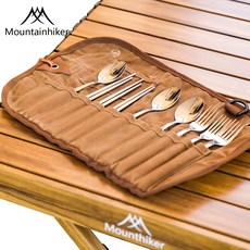 Mountainhiker 스테인리스 캠핑 커트러리 숟가락 3p + 젓가락 3p + 포크 3p + 파우치+커피 스푼1p+ 버터나이프1p세트 SZK453, 1세트