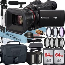 WiFi 케이스 2팩 64GB 메모리 카드 필터 키트 액세서리 번들 블랙이 포함된 파나소닉 HC-X1500 4K 전문 캠코더, 1개