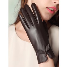 여성양가죽장갑 Ms. leather gloves touch screen thin models winter car skid plus thick velvet bow elegant suede gl-558445692638