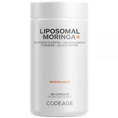 Codeage 리포솜 모링가+ 보충제 400mg 모링가 50:1 추출물 - 20 000mg 모링가 올레이페라 잎 상당 - 강황 아슈와간다 흑후추 3개월 분량 비건 모링가, Codeage 리포솜 모링가+ 보충제, 400mg 모링, 1개