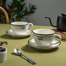 시라쿠스 뉴욕 킹스인 클래식 감성 카페 커피잔, 카푸치노잔(250ml), 2개, 칼딘그린