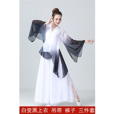 한국 무용 댄스 복 상의 연습 언발란스 티셔츠 볼레로 창작 삼저고리 라인 라틴 현대, 화이트 블랙 상의 끈나시 팬츠 3종