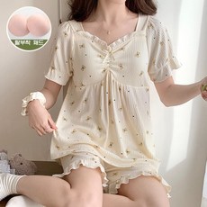 ANYOU 여성 잠옷 여름 파자마 플라워 파자마 이지웨어 반팔 투피스 브라 파자마