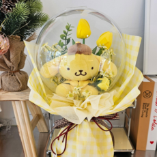 산리오꽃다발 유치원 어린이집 초등학교 졸업식 입학식 졸업 입학 학예회 꽃풍선 꽃다발, 레터링O쇼핑백O (+3800), 폼폼푸린