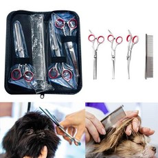 [LMStar]반려견 홈케어 강아지 미용가위 3종 고급 가죽가위집 패키지 세트 숱가위 애견 털관리 커트 펫미용, LD-1154 애견미용가위세트_블랙(레드)