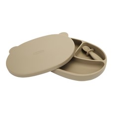 에디슨 국산 스스로 실리콘 흡착 식판 + 플레이트 + 스푼 세트, 베이지