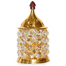 SATVIK 6 Inch Akhand Jyoti Diya with Premium Stones for Diwali Pooja. Decorative Brass Oil Lamp Whol, 1, Gold