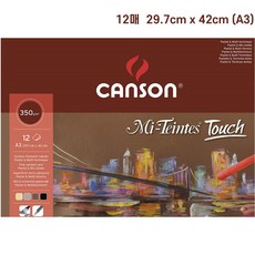 CANSON Mi-Teintes Touch 프랑스 캔손 미뗑스 터치 패드 스케치북 (파스텔 초크 아크릴 상긴 차콜 숯 종이 중성지 A3 350g/m2), A3 297x420mm (12매)