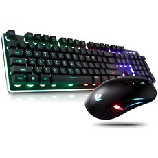 앱코 HACKER 레인보우 LED 게이밍 키보드 + 마우스 세트 KM400, 블랙, ABKO, 일반형