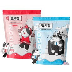 백사장+홍사장 고양이 화장실 벤토나이트 모래 6kg 2개 탈취력좋은 먼지없는 깨끗한 모래, 백사장+홍사장 고양이 화장실 벤토나이트 모래 6kg 2