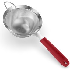 U-Taste 주방 핏 메쉬 체 먹음 컬랜더 라이벳으로 고정된 견고한 실리콘 핸들과 30개의 메쉬 홀로 밀가루 퀴노아 차 주스 등을 걸러내는데 사용합니다, Red, 1개