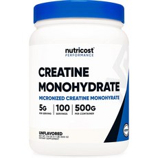 Nutricost Creapure Creatine Monohydrate 뉴트리코스트 크레아틴 모노하이드레이트 파우더 500g, 1팩