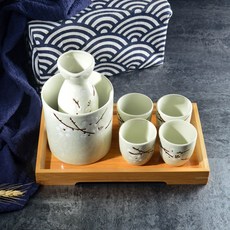 크리에이티브 독창적 청주주전자 화이트 도자기 주기 가정용 따뜻함 뜨겁다 술을 데우다, 분출함 포인트 그린 1주전자 4컵 가, 7건