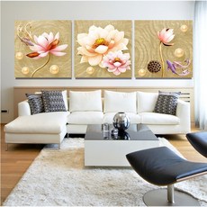심커머스 3단 연꽃 진주 황금 배경 돈들어오는 보석십자수 DIY키트 B0497, 120x40cm