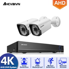 8CH 4CH 4K HD DVR 홈 보안 카메라 시스템 8.0MP 적외선 야시 IP66 야외 AI AHD 카메라 모니터링 CCTV 키트 P2P, 1T, 금 플러그, 8채널 DVR 카메라 2개