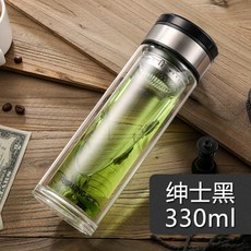 이중 티보틀 내열유리 휴대용 텀블러 티망 잎차 거름망 물병 남성 여성, 젠틀맨블랙 330ml (더블레이어)