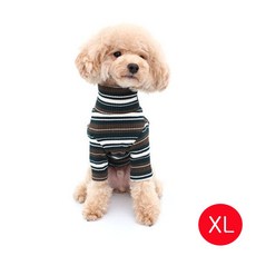 강아지 골지넥 스트라이프 티셔츠 카키 XL, 블루:32
