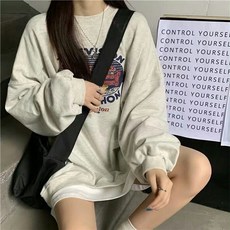 초화 라운드 맨투맨 여성 2024 봄 신판 슬림 코트 학생 루즈핏 코트 학생 루즈핏 티셔츠 여성장 도매, 블랙, 2XL, 블랙
