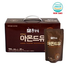 총각네 NON GMO 비건 아몬드유 무첨가 매일 아침에 국산콩 약콩 서리태 콩물 고 칼슘 전두유 유아 어린이 임산부 부모님 다이어트 저칼로리 맛있는 달지 않은 착한 건강 아몬드 두유 영양 간식 추천 20팩(1박스), 20개, 190ml