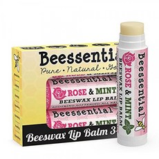 Beessential All Natural Rose & Mint 립밤 3 팩 - 입술의 건조와 균열을 치료하고 예방 - 남자 여자 아이들을위, 단일상품, 단일상품