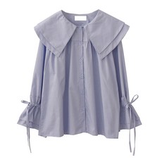 봄 프렌치 복고풍 궁중풍 인형 칼라 루즈핏 플레어 소매 끈 셔츠 블라우스