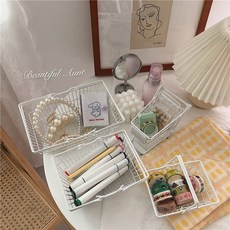 크리스마스 작은 이모 바람 간단한 데스크탑 저장 바구니 연철 테이프 문구 바구니 파편 트롤리, 흰색 작은 바구니