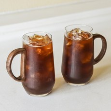 카빈스 프리미엄 롱 우드 핸들 유리컵 500ml, 2개, 투명 2개