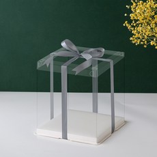 투명 2단 케이크 디저트 꽃 선물 박스 상자 포장 케이스, 아이보리