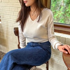 나그랑 세미크롭 여리핏 그레이 브이넥 니트