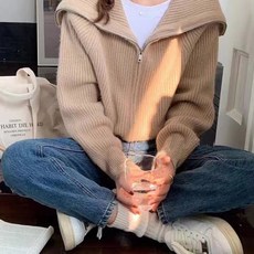 아이엠몽 여성 빅카라 골지 니트 가디건