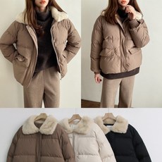 기본 베이직 밑단 스트링 밍크 퍼 카라 숏 패딩 점퍼
