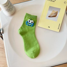 엽기 여자 양말 중통 양말 순면 백합 이모티콘 못생긴 조수 양말 귀엽다 서양식 한국 동대문 소수, 엽기 표정 양말【녹색】1켤레, 프리사이즈, 1개