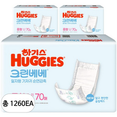 하기스 NEW 크린베베 일자형 기저귀 유아용, 3단계, 1260매