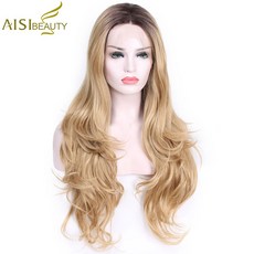 AISI BEAUTY 롱 웨이브 레이스 전면 합성 가발 손으로 묶은 가벼운 금발 내추럴 글루엘리스 블랙 레드 내열성 머리 여성합성 가발, 01 Brown, 01 120%