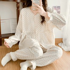순면 100% 자수 거즈 임산부 잠옷 여봄 산후조리복 여름 얇은 산후임신 수유실내복