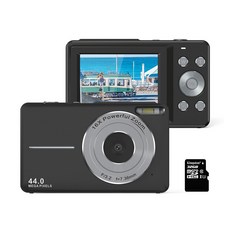 RUN 기술 2.4 inch 4400W 픽셀 하이엔드 초고속 HD 디지털 카메라 + 32GB 메모리 미니 여행용 졸업 기념일 생일 크리스마스 선물, 블랙