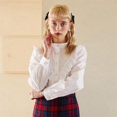 일루스트리스일루전 WH HIGH NECK FRILL BLOUSE 화이트 하이 넥 프릴 블라우스