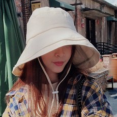 코욜하우키 여성 버킷햇 얼굴 햇빛가리개 모자 여자 벙거지모자 챙넓은 챙모자, 02)베이직 베이지