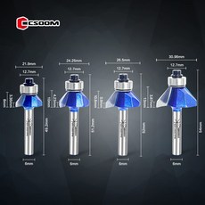 CSOOM Pro 4팩 45도 모따기 블레이드 라우터 비트 샤프트 6mm 초경질 면도기 로터 헤드 라우터 베어링 목공용 전기 트리머, 1세트, 4개