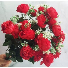 앨리스 성묘 조화 꽃다발 장식 산소꽃 생화같은 조화 작약 모란 장미 카네이션 부쉬 1+1, 작약장미 레드, 1개