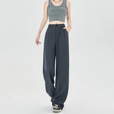 여성용 양질의 원단 슬랙스 롱 팬츠 하이스트레이트 캐주얼 핀턱주름 포켓 뒷밴딩 일자핏