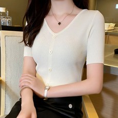 올파인 브이넥 골지 반팔니트티 가디건티 A069