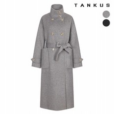 탱커스 여성 허리 끈 투버튼 울 롱기장 코트