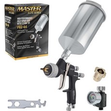 Master Airbrush 공기압 조절기 게이지가 포함된 1.3mm 팁 Elite 고성능 PRO-44 시리즈 HVLP 스프레이 건 - 자동차 베이스코트 클리어코트에 이상적 고급, 1개 - 엘리트1게이지