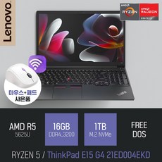  Lenovo ThinkPad E15 G4 21ED004EKD [무선 마우스 증정], FREE DOS, 16GB, 1TB, 라이젠5, 블랙 