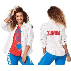 줌바댄스복 피트니스 댄스 스포츠웨어 긴소매 탑 셔츠 화이트 버튼 남방