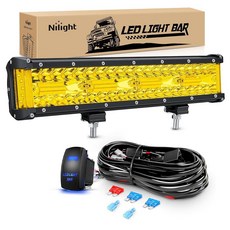 Nilight 18023C-A 30.5cm(12인치) 300W 트리플 로우 플러드 스팟 콤보 30000LM 바 운전 보트 LED 오프로드 조명 트럭용, Yellow Side Shooter Light + Wi, 1개